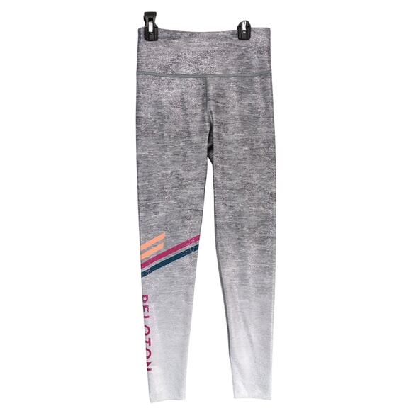 Peloton Women's S Activewear Leggings, Silver Glitter w/ Retro Stripes, Workout - Picture 1 of 6